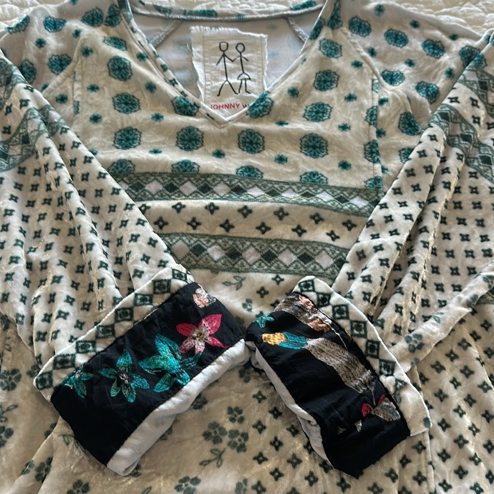 Johnny Was Velvet Boho Tunic Top Small